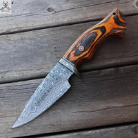 9" Inches HAND FORGED Fixed Blade Damascus Steel Hunting Knife+ Leather sheath - ZB Knives Store