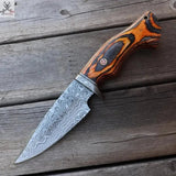 9" Inches HAND FORGED Fixed Blade Damascus Steel Hunting Knife+ Leather sheath - ZB Knives Store