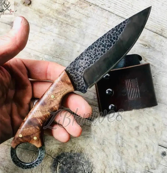 9" Inches HAND FORGED Full Tang 1095 High Carbon Steel Hunting Knife + leather sheath - ZB Knives Store