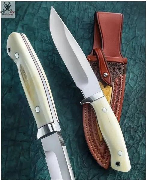 9" Inches HAND FORGED Full Tang 440c Steel Hunting Knife + Leather Sheath - ZB Knives Store