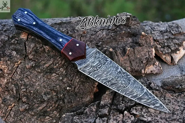 9" Inches HAND FORGED Full Tang Damascus Steel Dagger Knife+ Leather Sheath - ZB Knives Store