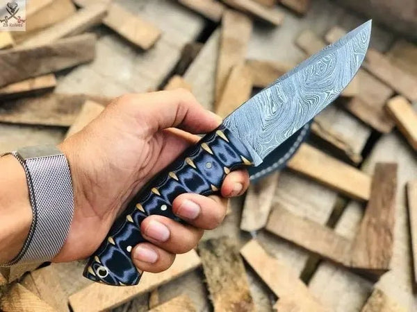 9" Inches HAND FORGED Full Tang Damascus Steel Hunting Knife+ Leather sheath - ZB Knives Store