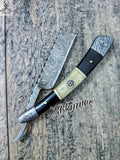 Beautiful HAND FORGED Damascus Steel Straight Razor knife + leather sheath - ZB Knives Store
