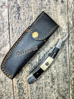 Beautiful HAND FORGED Damascus Steel Straight Razor knife + leather sheath - ZB Knives Store
