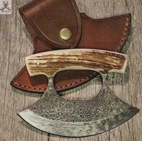 Beautiful HAND FORGED Full Tang Damascus Steel ULU Knife+ Leather sheath - ZB Knives Store