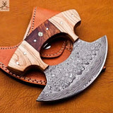 Beautiful HAND FORGED Full Tang Damascus Steel ULU Knife+ Leather sheath - ZB Knives Store