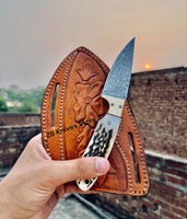 Belt Knife – 6.75" Damascus Steel Blade with Antler Horn Handle & Brass Bolster - ZB Knives Store