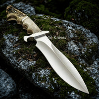 Best Bowie Knife - D2 steel Blade, Ram antler Horn Handle With Custom Sheath - ZB Knives Store