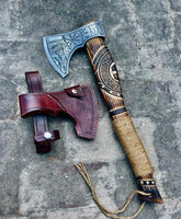 Best AXE - Engraved Forged Steel Head, Ash Wood Handle with rope Wrap - ZB Knives Store