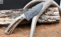 HAND FORGED Special Feather Damascus Best Big Game Skinning Knife - ZB Knives Store