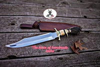 Custom Handmade Bowie Knife – 17-inch Length with Deer Stag Horn Handle, Camel Bone, and Leather Sheath  - ZB Knives Store