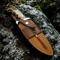 Best Bowie Knife - D2 steel Blade, Ram antler Horn Handle With Custom Sheath - ZB Knives Store