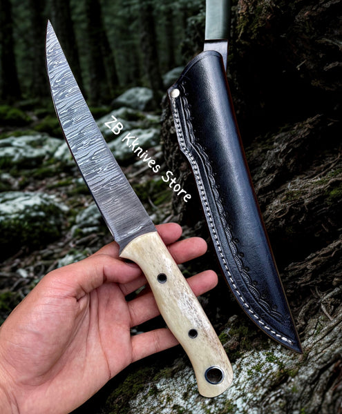 Best Fish Fillet Knife For Fishermen With Bone Handle - Damascus Steel Blade - ZB Knives Store