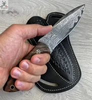 Best Walnut Handle Hunting Knife - 9" Hand - Forged Damascus Steel Blade - ZB Knives Store