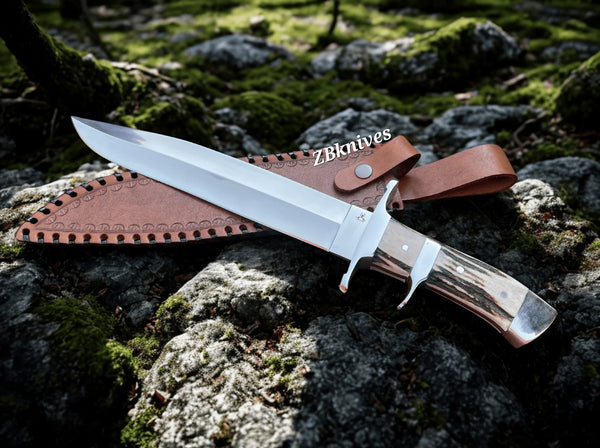 Big Bowie Knife – Handmade D2 Steel Blade with Belt Leather Sheath - ZB Knives Store
