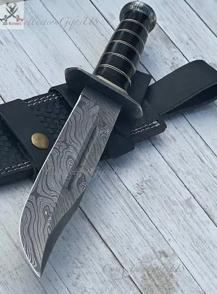 Black Beauty Damascus Bowie Knife - ZB Knives Store