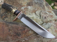 Bowie Hunting Knife - Stag Horn & Buffalo Horn Handle with Leather Sheath - ZB Knives Store