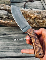 Cowboy Bull Cutter Knife – 8" High Carbon Steel with Rose Wood Handle & Western Sheath - ZB Knives Store
