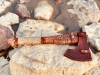 Bushcraft AXE - Engraved High Carbon Forged Steel Head, Wood Handle with rope Wrap - ZB Knives Store