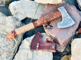 Bushcraft AXE - Engraved High Carbon Forged Steel Head, Wood Handle with rope Wrap - ZB Knives Store