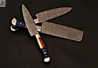 CUSTOM HANDMADE DAMASCUS STEEL 4 PCS TEXAS HANDLE CHEF SET WITH LEATHER ROLL KIT - ZB Knives Store