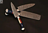 CUSTOM HANDMADE DAMASCUS STEEL 4 PCS TEXAS HANDLE CHEF SET WITH LEATHER ROLL KIT - ZB Knives Store