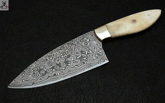 CUSTOM HANDMADE DAMASCUS STEEL CHEF KNIFE CAMEL BONE - ZB Knives Store