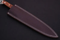 CUSTOM HANDMADE DAMASCUS STEEL CHEF KNIFE WITH LEATHER SHEATH - ZB Knives Store