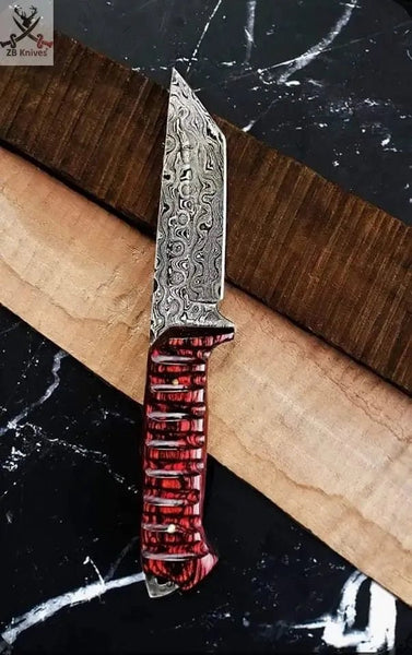 8.5'' Forged Damascus Camper Knife | Full Tang Skinning Blade - ZB Knives Store