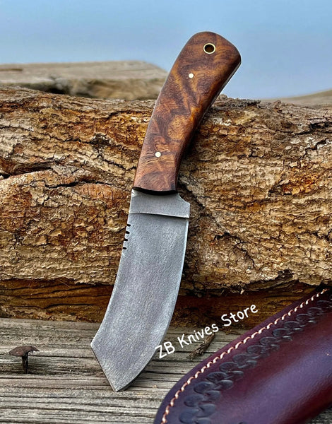 Cowboy Bull Cutter Knife – 8" High Carbon Steel with Rose Wood Handle & Western Sheath - ZB Knives Store