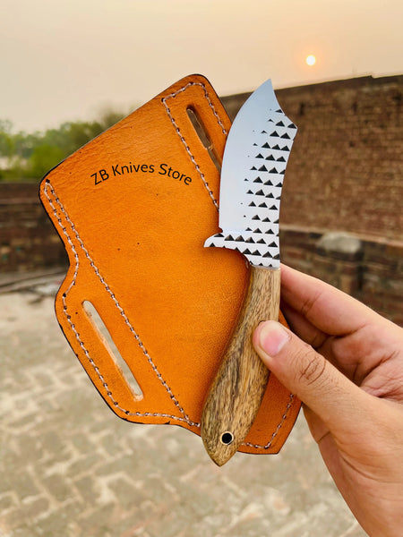 Cowboy Cutter – 7.5" Rasp Steel Blade with Naturel Wood Handle - ZB Knives Store