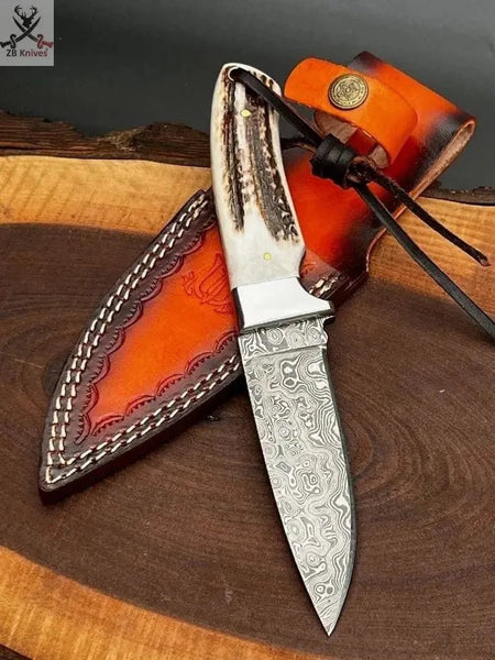 Custom handmade Damascus steel skinning hunting knife - ZB Knives Store