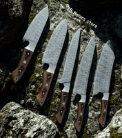 5 Pcs Custom Handmade Damascus Steel Knife Set With Leather Case - ZB Knives Store