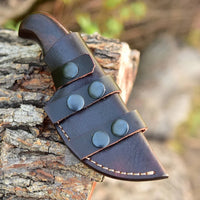 EDC Wood Handle Knife - Damascus Steel Blade With Custom Leather Knife Sheath