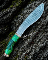 Custom Damascus Kukri Knife With Leather Sheath - ZB Knives Store