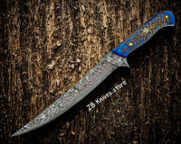 Custom Fish Knife - Damascus Steel Blade & Pine - Cone Resin Handle - ZB Knives Store