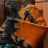 Custom Hand-Tooled Leather Chaps – Durable Western & Bull Riding Chaps with Fringe