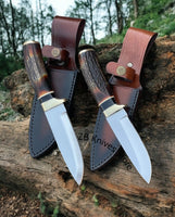 D2 Hunting Knife – Antler Horn Handle & Brass Guard with Leather Sheath - ZB Knives Store