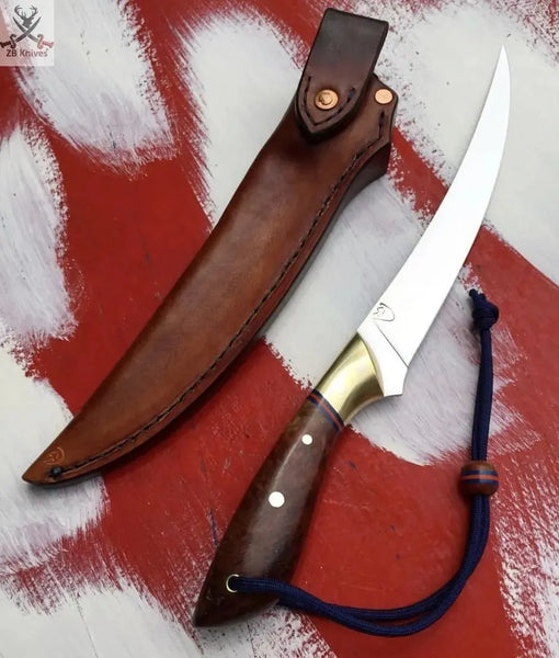 handmade fish knife in D2 steel blade  withl eather sheath ZB Knives Store