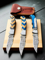 Back lock mechanism ensuring safety on 3-inch Damascus steel pocket knives