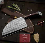 Damascus Serbian Cleaver Knife for Indoor/Outdoor BBQ Cooking Kitchen Chef Chopper Knife - ZB Knives Store