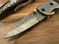 Damascus Pocket Knife – Razor-Sharp EDC Folding Knife with Leather Sheath & Belt Clip
