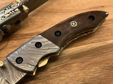 Damascus Pocket Knife – Razor-Sharp EDC Folding Knife with Leather Sheath & Belt Clip