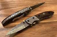 Damascus Pocket Knife – Razor-Sharp EDC Folding Knife with Leather Sheath & Belt Clip