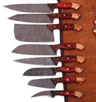 08 Piece Custom Damascus Chef Knife Set with Wooden Handles