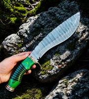 Custom Damascus Kukri Knife With Leather Sheath - ZB Knives Store