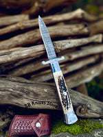 Swing Guard Stiletto Knife – Automatic Italian Switchblade with Unique Antler Horn and Damascus Steel - ZB Knives Store