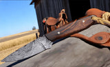 Handcrafted Buckaroo Ranch Knife with sheath – 6.25" Handmade Damascus Steel Blade - ZB Knives Store