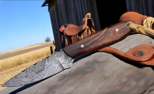 Handcrafted Buckaroo Ranch Knife with sheath – 6.25" Handmade Damascus Steel Blade