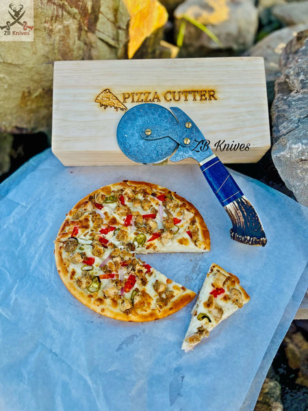 Handmade Deer 🦌 Stage Horn Handle Damascus steel Pizza 🍕 cutter 😇😍 ZB Knives Store